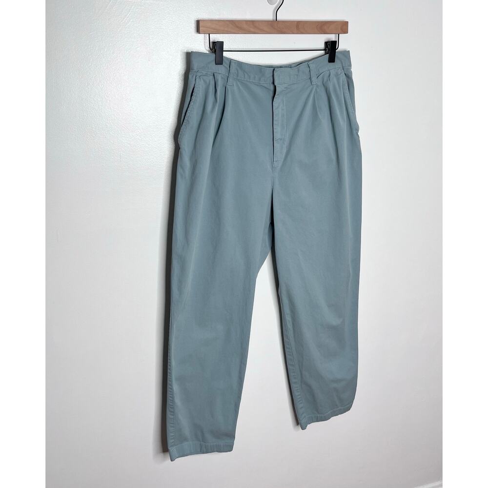 Gap Womens 14 High Rise Pleated Tapered Pants Mineral Blue Garment Dyed Cotton - Picture 3 of 12